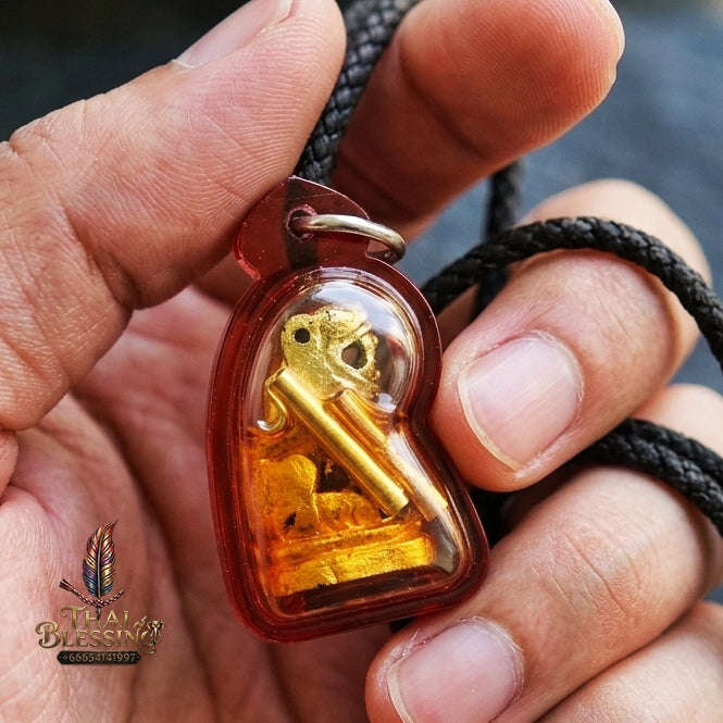 Authentic Thai Tiger Amulet "Sua Non Kin BE 2569" - Hand-Carved Golden Khun Wood Tiger with Jindamanee Powder & Dual Takrut in Millionaire Oil Thai Blessing Co By RURUECHA