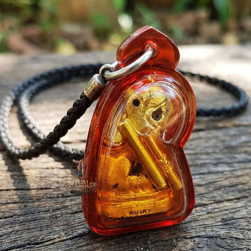 Authentic Thai Tiger Amulet "Sua Non Kin BE 2569" - Hand-Carved Golden Khun Wood Tiger with Jindamanee Powder & Dual Takrut in Millionaire Oil Thai Blessing Co By RURUECHA