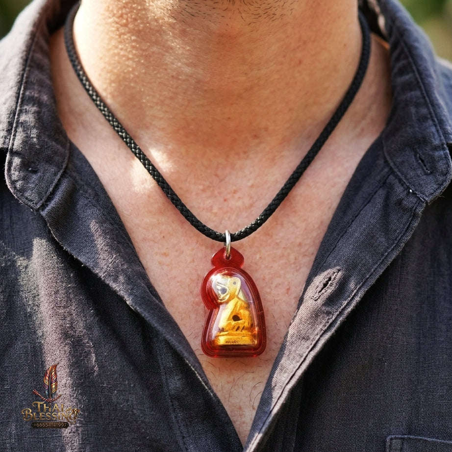 Authentic Thai Tiger Amulet "Sua Non Kin BE 2569" - Hand-Carved Golden Khun Wood Tiger with Jindamanee Powder & Dual Takrut in Millionaire Oil Thai Blessing Co By RURUECHA