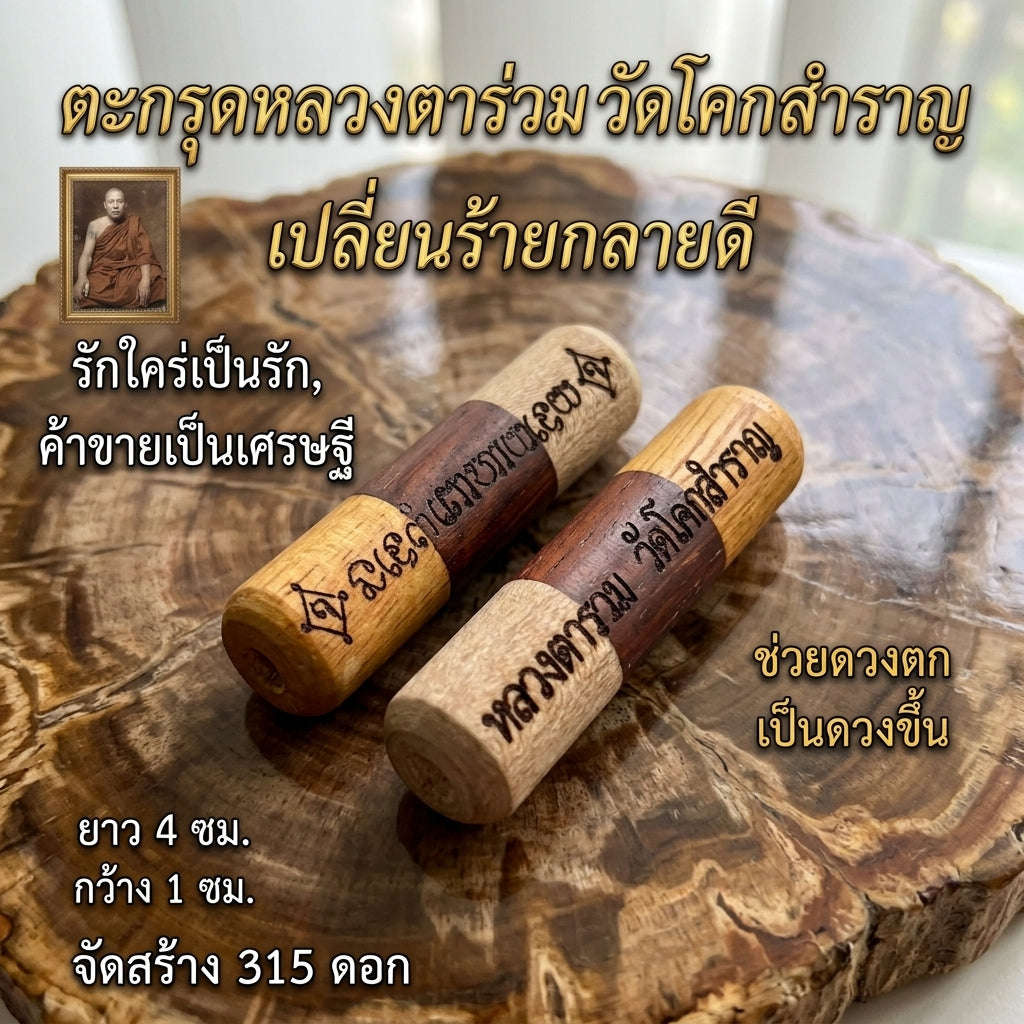 Authentic Thai Tri-Wood Destiny Transformation Takrut "Klap Rai Klai Di BE 2569" - Sacred Wood Spell Amulet Thai Blessing Co By RURUECHA