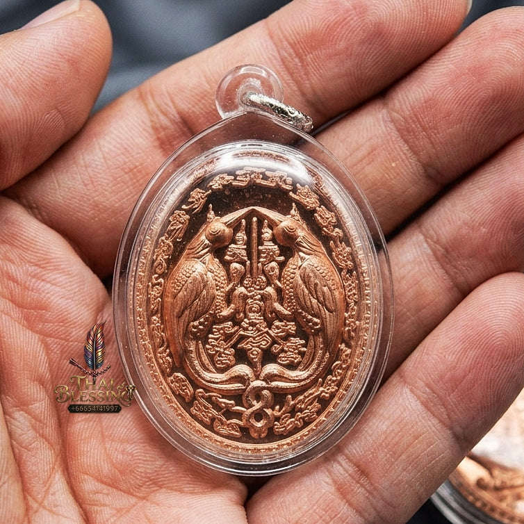 Authentic Thai Twin Salika & Junk Ship Amulet "Sa Rika Khu BE 2561" - Copper Wealth & Charm Medallion - Consecrated by Kruba Krissana Wat Weluwan (3.5x3.0cm) Thai Blessing Co By RURUECHA