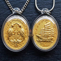 Authentic Thai Twin Salika & Junk Ship Amulet "Sa Rika Khu BE 2561" - Gold Plated Wealth & Charm Medallion - Consecrated by Kruba Krissana Wat Weluwan (3.5x3.0cm) Thai Blessing Co By RURUECHA