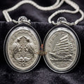 Authentic Thai Twin Salika & Junk Ship Amulet "Sa Rika Khu BE 2561" - Silver Plated Wealth & Charm Medallion - Consecrated by Kruba Krissana Wat Weluwan (3.5x3.0cm) Thai Blessing Co By RURUECHA