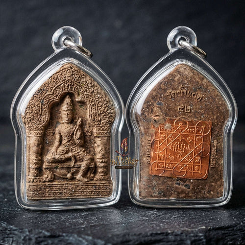 Authentic Thai Wealth Amulet "Khun Phaen Chao Sap BE 2542" - Sacred 108 Herbs & Lek Lai Powder Small Mold with Copper Yantra Sheet Thai Blessing Co By RURUECHA