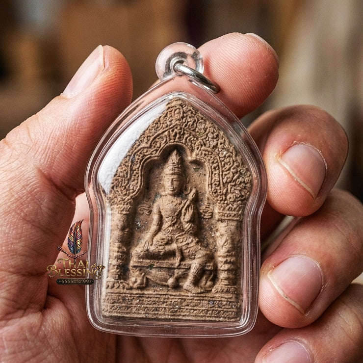 Authentic Thai Wealth Amulet "Khun Phaen Chao Sap BE 2542" - Sacred 108 Herbs & Lek Lai Powder Small Mold with Copper Yantra Sheet Thai Blessing Co By RURUECHA