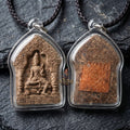 Authentic Thai Wealth Amulet "Khun Phaen Chao Sap BE 2542" - Sacred 108 Herbs & Lek Lai Powder Small Mold with Copper Yantra Sheet Thai Blessing Co By RURUECHA