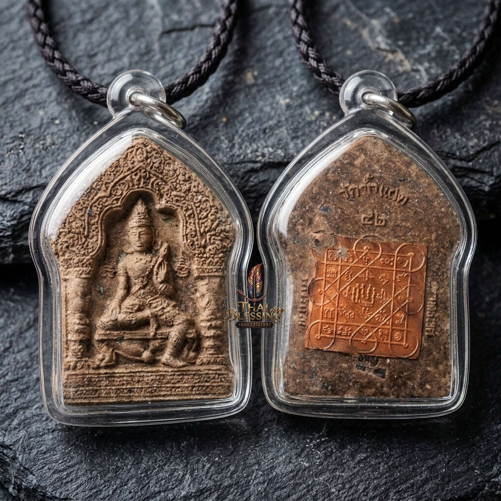 Authentic Thai Wealth Amulet "Khun Phaen Chao Sap BE 2542" - Sacred 108 Herbs & Lek Lai Powder Small Mold with Copper Yantra Sheet Thai Blessing Co By RURUECHA