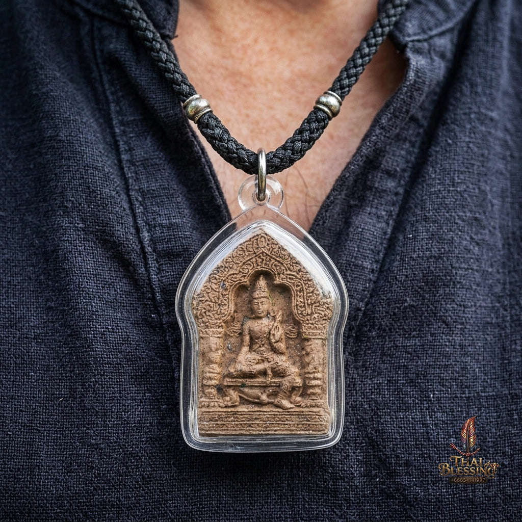 Authentic Thai Wealth Amulet "Khun Phaen Chao Sap BE 2542" - Sacred 108 Herbs & Lek Lai Powder Small Mold with Copper Yantra Sheet Thai Blessing Co By RURUECHA