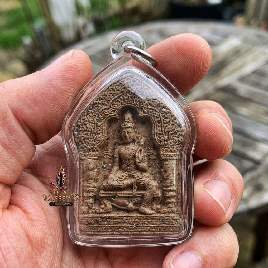 Authentic Thai Wealth Amulet "Khun Phaen Chao Sap BE 2542" - Sacred 108 Herbs & Lek Lai Powder Small Mold with Copper Yantra Sheet Thai Blessing Co By RURUECHA
