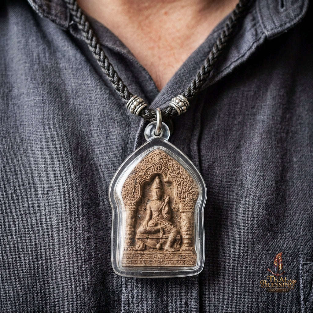 Authentic Thai Wealth Amulet "Khun Phaen Chao Sap BE 2542" - Sacred 108 Herbs & Lek Lai Powder Small Mold with Copper Yantra Sheet Thai Blessing Co By RURUECHA