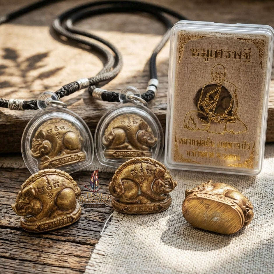 Authentic Thai Wealth Amulet "Moo Setthee BE 2562" - Sacred Sacred Chanuan Metal Boar Talisman Thai Blessing Co By RURUECHA