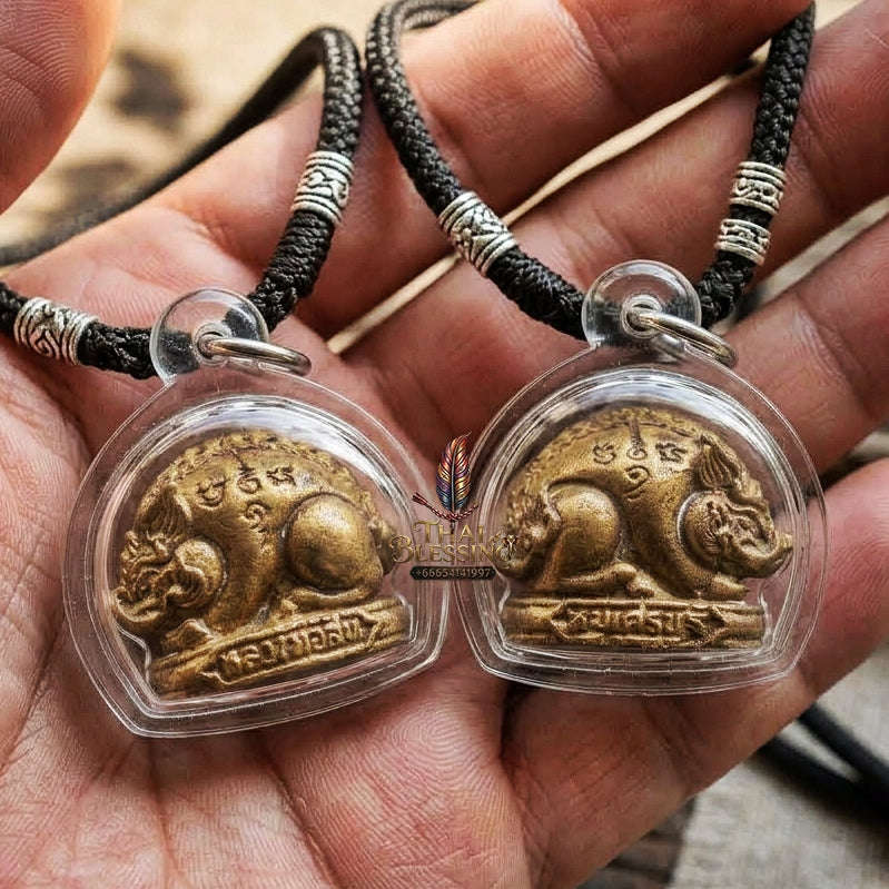 Authentic Thai Wealth Amulet "Moo Setthee BE 2562" - Sacred Sacred Chanuan Metal Boar Talisman Thai Blessing Co By RURUECHA