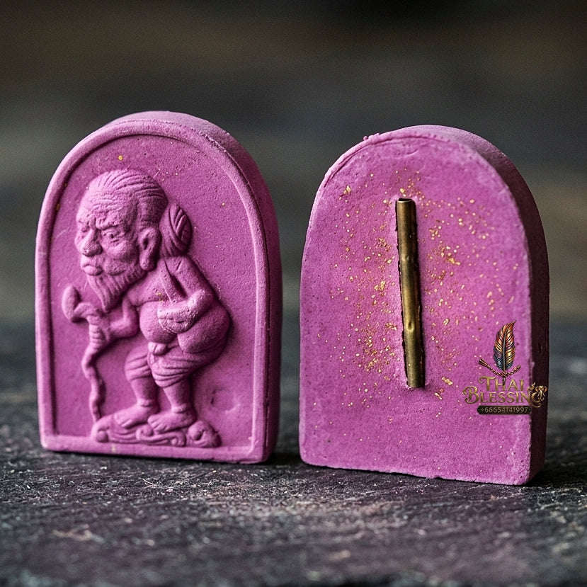 Authentic Thai Wealth Amulet "Ta Thao Chuchok Kho Ngoen Lan BE 2561" - Magenta Pink Raja Chok Sacred Powder & Gold Takrut Wealth Beggar Talisman Thai Blessing Co By RURUECHA