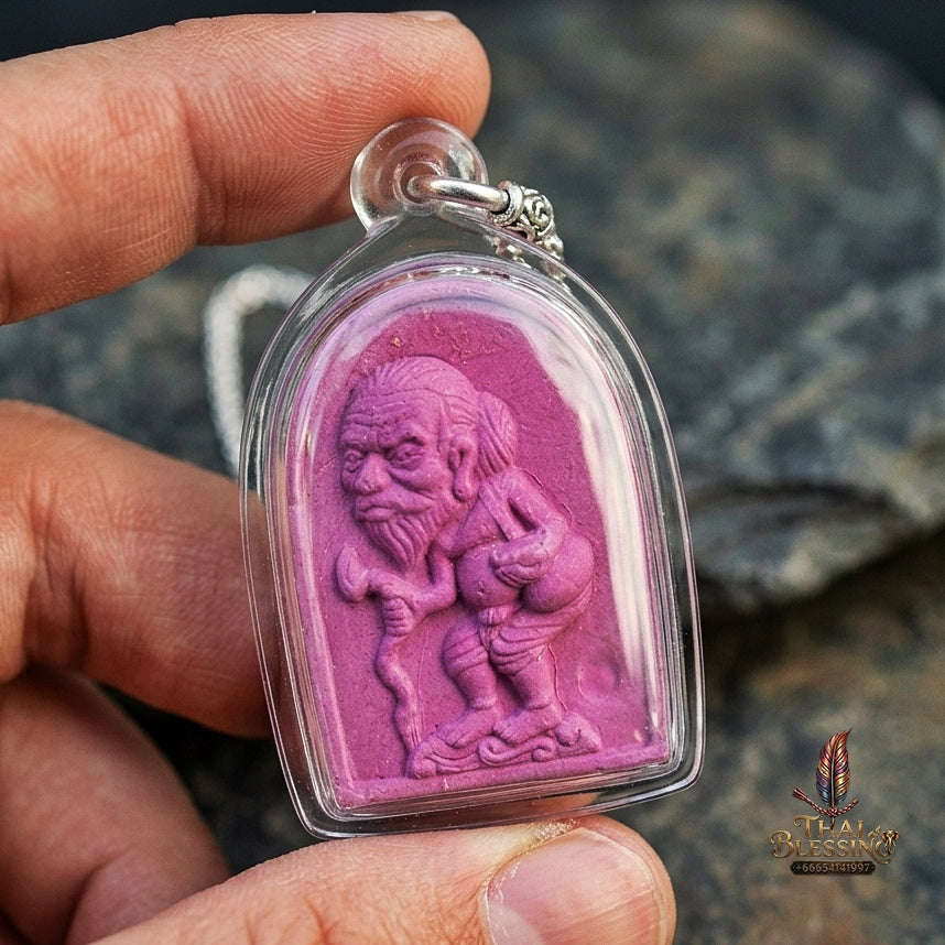 Authentic Thai Wealth Amulet "Ta Thao Chuchok Kho Ngoen Lan BE 2561" - Magenta Pink Raja Chok Sacred Powder & Gold Takrut Wealth Beggar Talisman Thai Blessing Co By RURUECHA