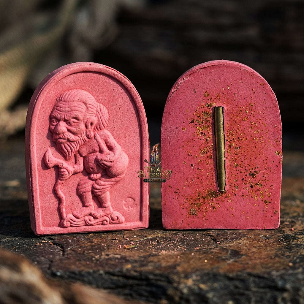 Authentic Thai Wealth Amulet "Ta Thao Chuchok Kho Ngoen Lan BE 2561" - Pink Raja Chok Sacred Powder & Gold Takrut Wealth Beggar Talisman Thai Blessing Co By RURUECHA