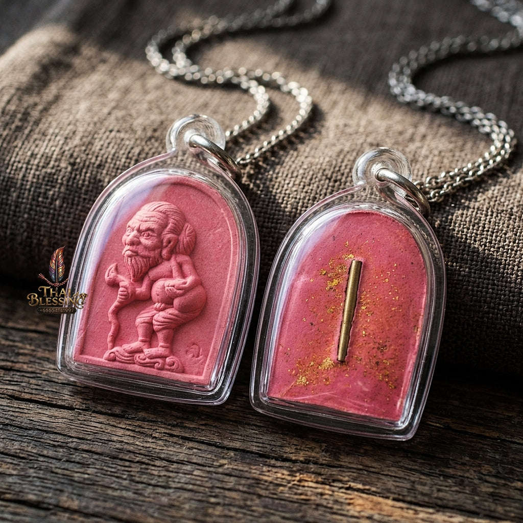 Authentic Thai Wealth Amulet "Ta Thao Chuchok Kho Ngoen Lan BE 2561" - Pink Raja Chok Sacred Powder & Gold Takrut Wealth Beggar Talisman Thai Blessing Co By RURUECHA