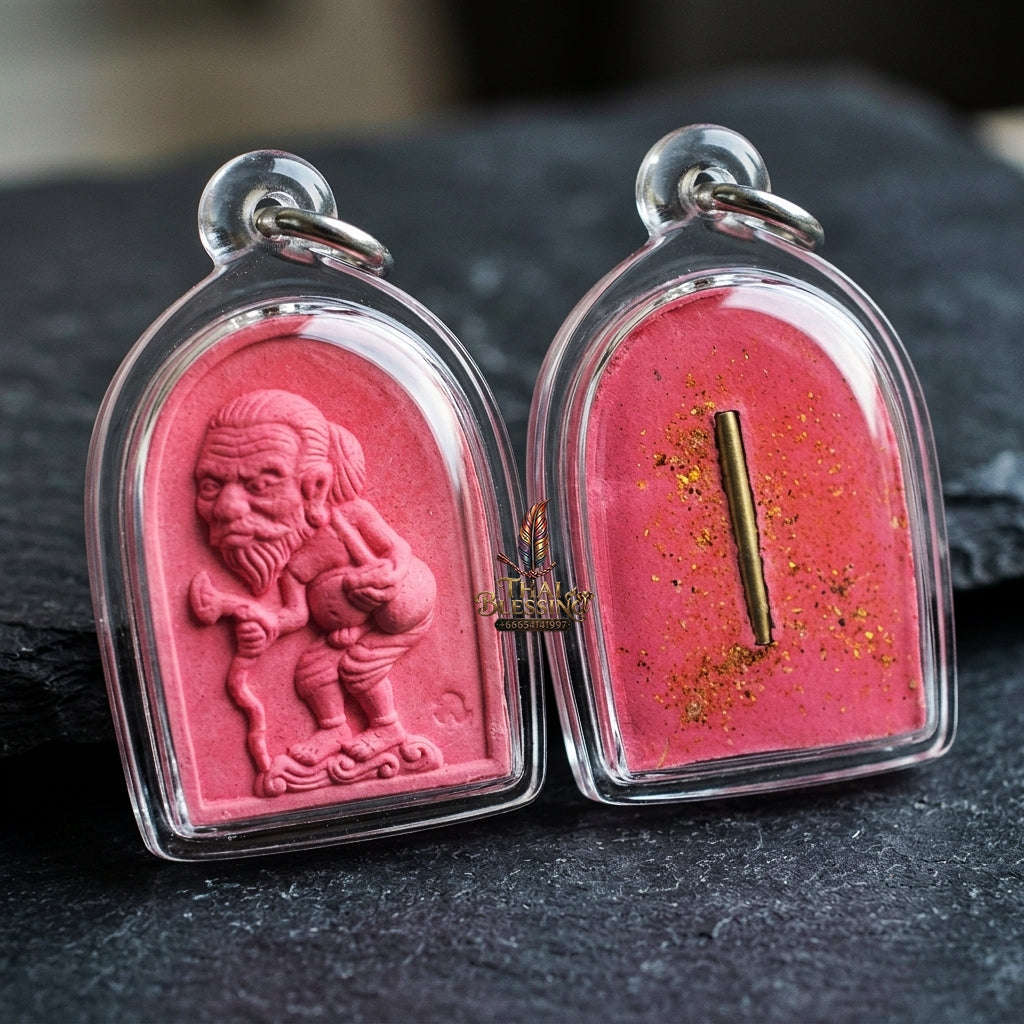 Authentic Thai Wealth Amulet "Ta Thao Chuchok Kho Ngoen Lan BE 2561" - Pink Raja Chok Sacred Powder & Gold Takrut Wealth Beggar Talisman Thai Blessing Co By RURUECHA