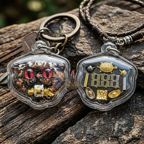 Authentic Thai Wealth-Beckoning Cat Amulet "Maew Riak Sap Ruby-Red Eyed Dark Powder Pendant" Consecrated by Ajarn Sat at Ruen Sat Setthi B.E. 2569 (2026) Thai Blessing Co By RURUECHA
