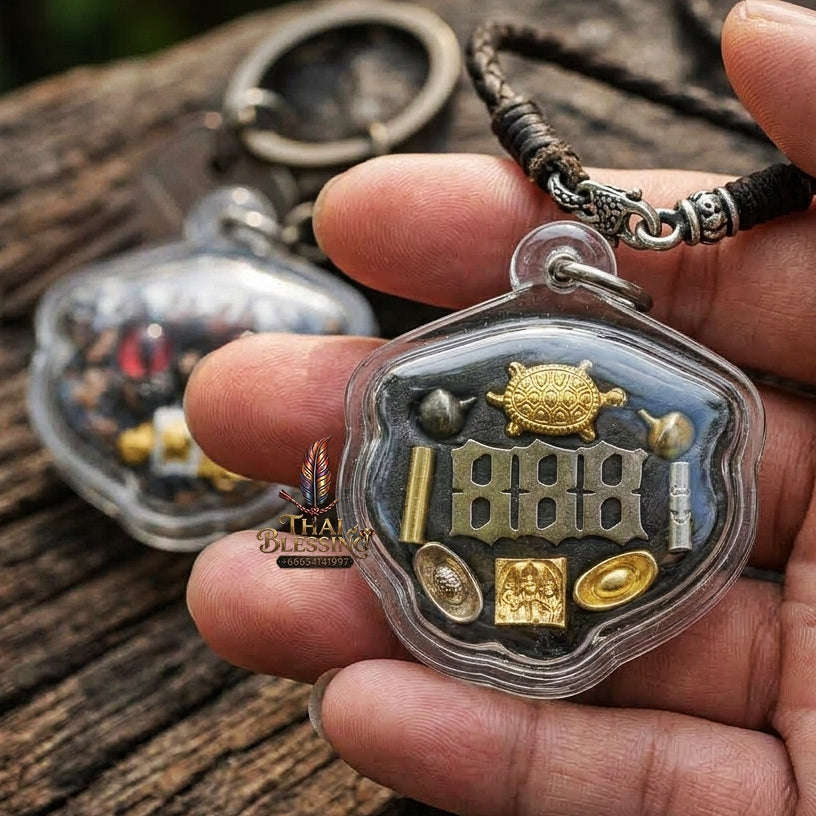 Authentic Thai Wealth-Beckoning Cat Amulet "Maew Riak Sap Ruby-Red Eyed Dark Powder Pendant" Consecrated by Ajarn Sat at Ruen Sat Setthi B.E. 2569 (2026)