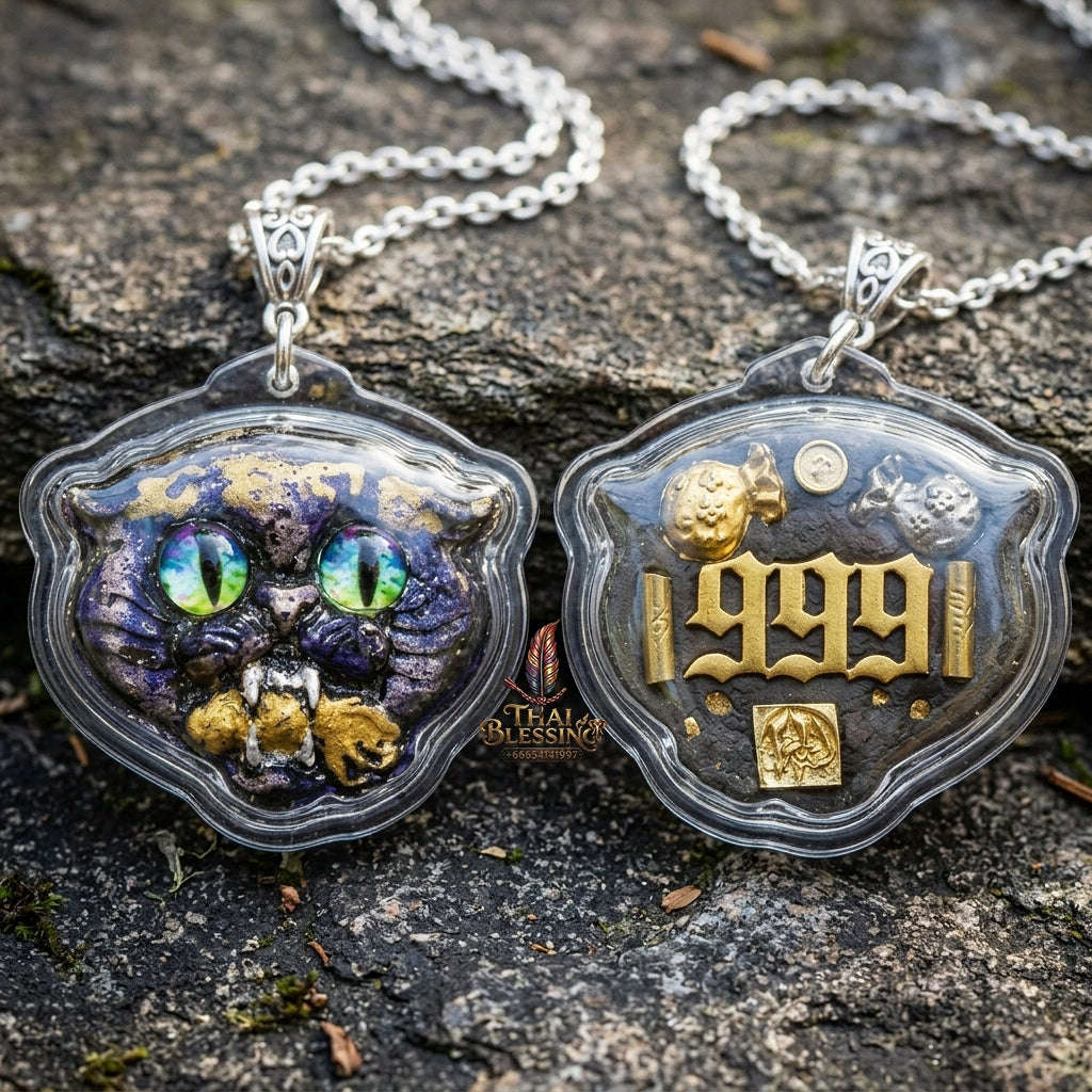 Authentic Thai Wealth-Beckoning Cat Amulet "Maew Riak Sap Sacred Powder Pendant" Consecrated by Ajarn Sat at Ruen Sat Setthi B.E. 2569 (2026) Thai Blessing Co By RURUECHA