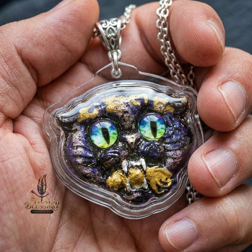 Authentic Thai Wealth-Beckoning Cat Amulet "Maew Riak Sap Sacred Powder Pendant" Consecrated by Ajarn Sat at Ruen Sat Setthi B.E. 2569 (2026) Thai Blessing Co By RURUECHA