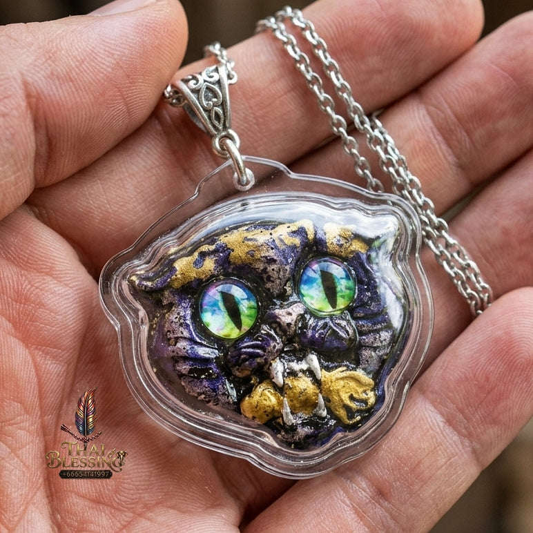 Authentic Thai Wealth-Beckoning Cat Amulet "Maew Riak Sap Sacred Powder Pendant" Consecrated by Ajarn Sat at Ruen Sat Setthi B.E. 2569 (2026) Thai Blessing Co By RURUECHA