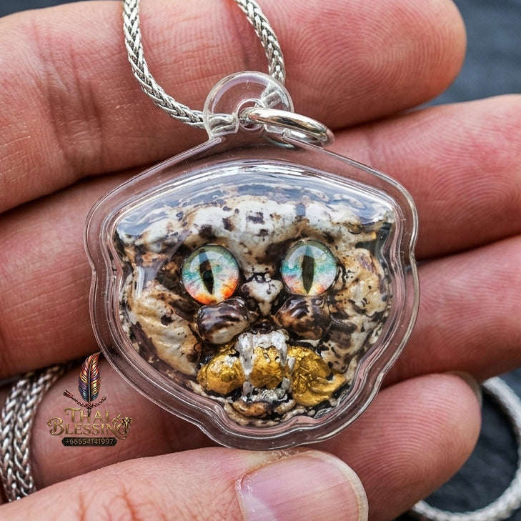 Authentic Thai Wealth-Beckoning Cat Amulet "Maew Riak Sap White Sacred Powder Pendant" Consecrated by Ajarn Sat at Ruen Sat Setthi B.E. 2569 (2026) Thai Blessing Co By RURUECHA