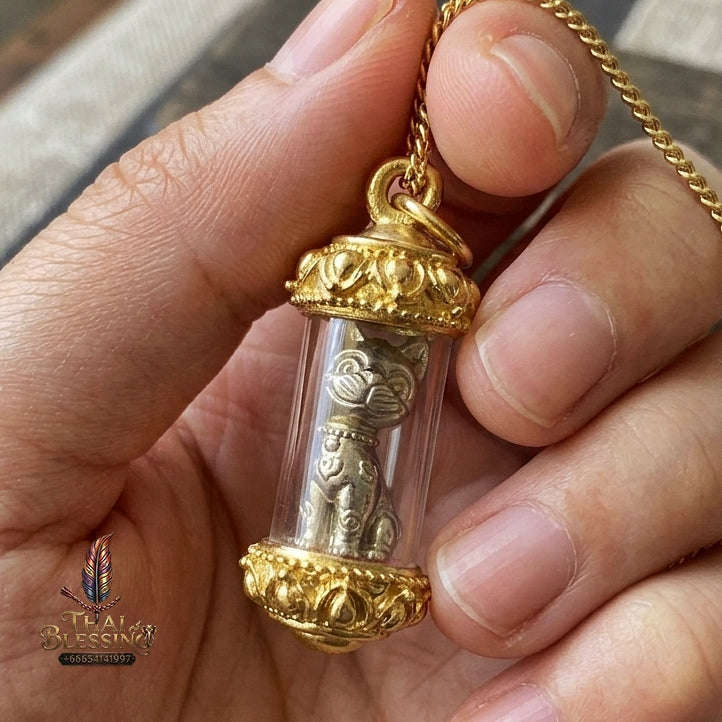 Authentic Thai Wealth Cat Amulet "Meow Riak Sap BE 2564" - Supreme Cat Placenta Relic, Millionaire Magic & Commercial Wealth Attraction