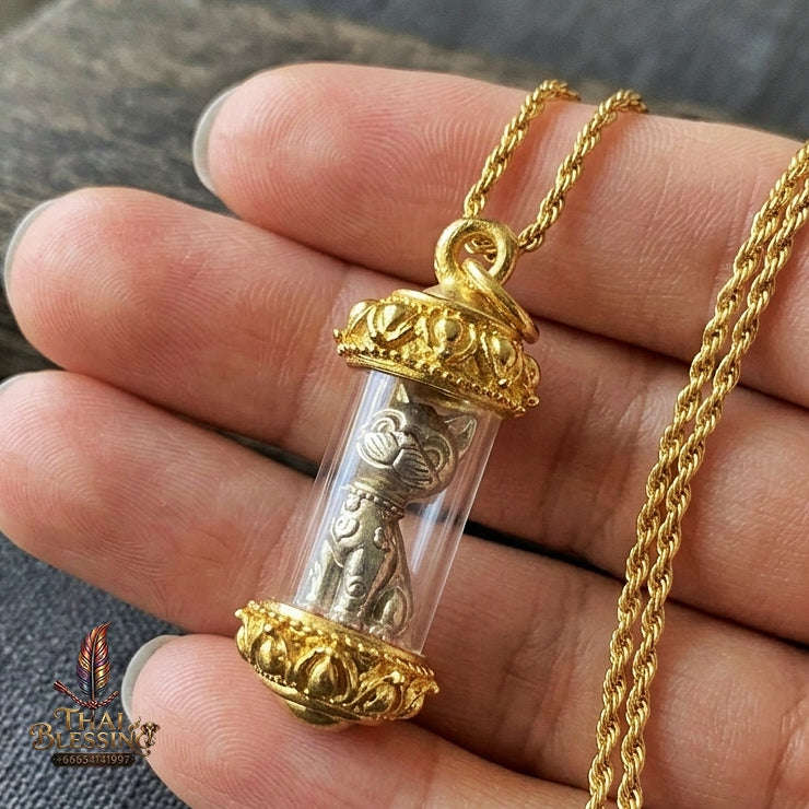 Authentic Thai Wealth Cat Amulet "Meow Riak Sap BE 2564" - Supreme Cat Placenta Relic, Millionaire Magic & Commercial Wealth Attraction
