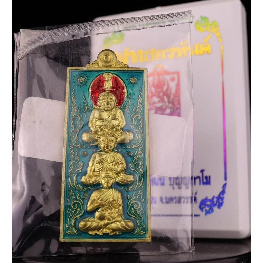 Authentic Thai Wealth Talisman Amulet with Enlightened Masters Blessing Coin เนื้อทองทิพย์ลงยาฟ้า