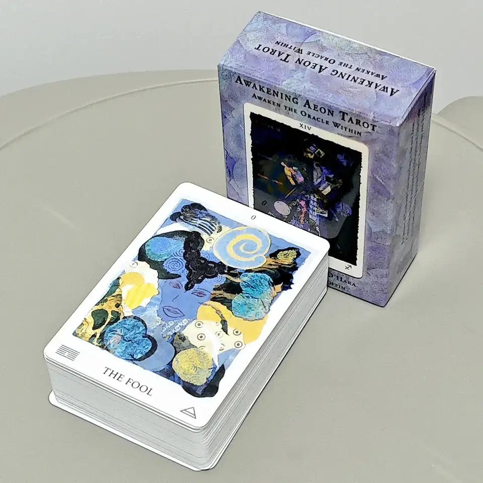 Awakening Aeon Tarot Deck – 82 Cards with Vivid Colors and Layered Mixed Media Art, Compact 9 x 6 cm