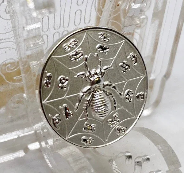 Spider Wealth Coin Amulet by Kruba Baeng | Ultimate Token for Fortune and Prosperity Silver