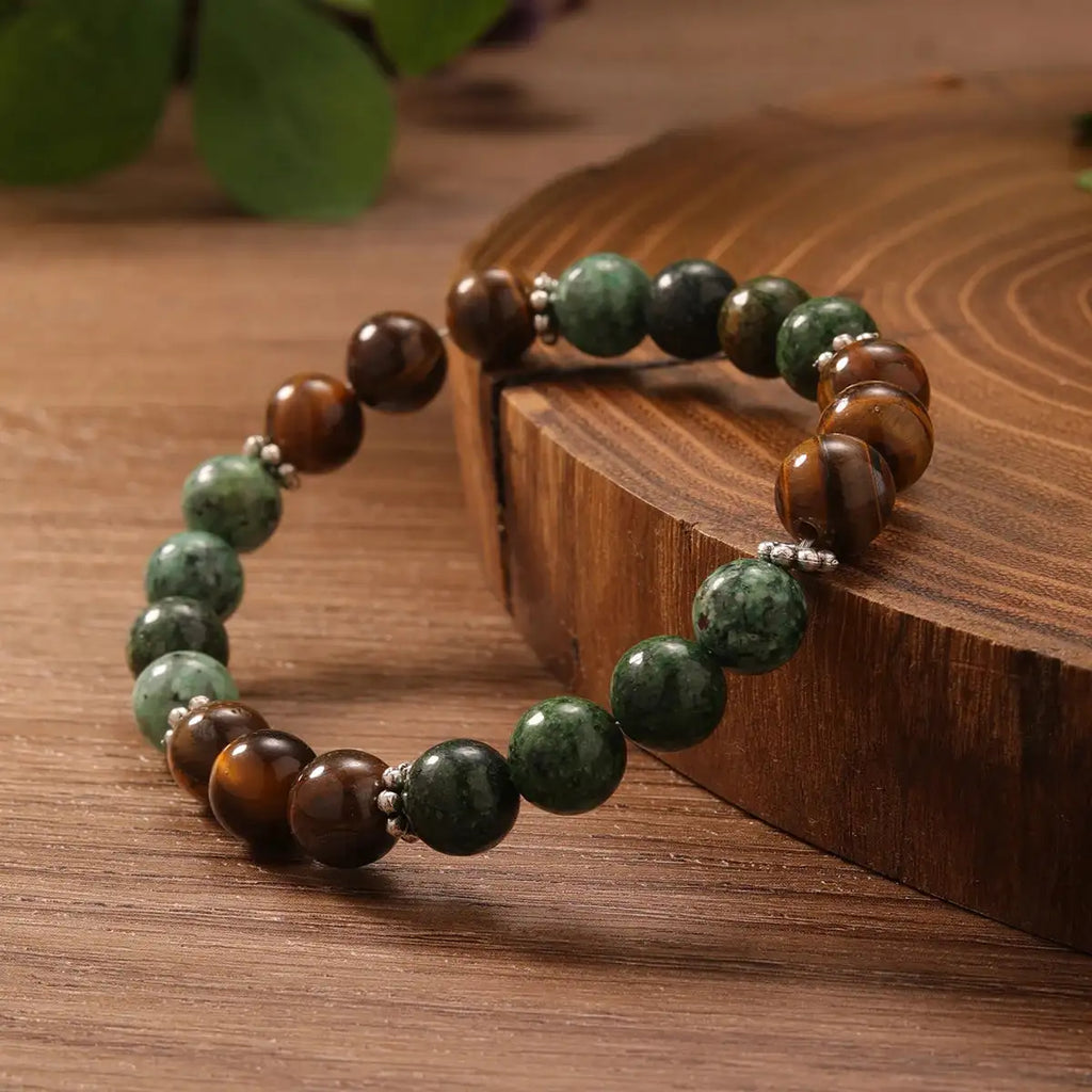 🌟 Unisex Beaded Bracelet – Tiger Eye, Agate & Blue Patterned Stone Crystal Bangles | Thoughtful Gift for Mom, Dad, Teacher & Grandma