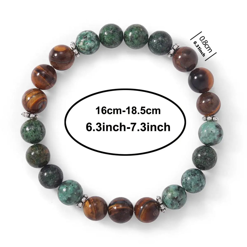 🌟 Unisex Beaded Bracelet – Tiger Eye, Agate & Blue Patterned Stone Crystal Bangles | Thoughtful Gift for Mom, Dad, Teacher & Grandma