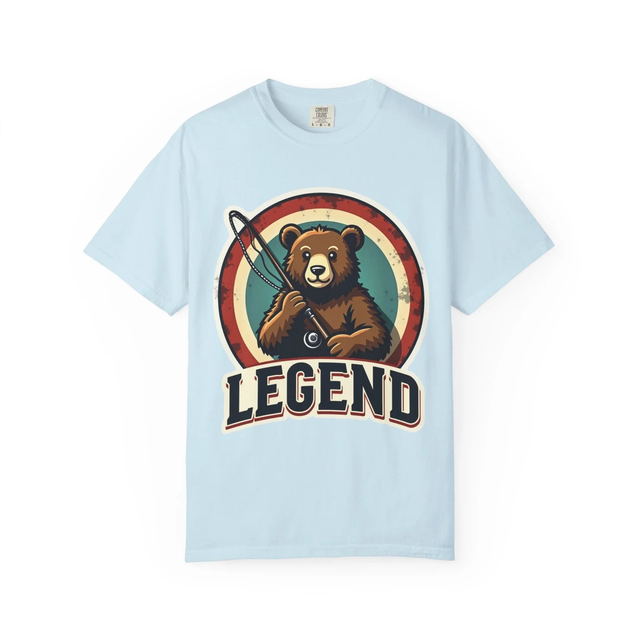 Bear Archer Legend Shirt, Retro Bear Fishing Tee, Vintage Target Graphic T-Shirt, Angler Camping Cabin Outdoors Gift Chambray