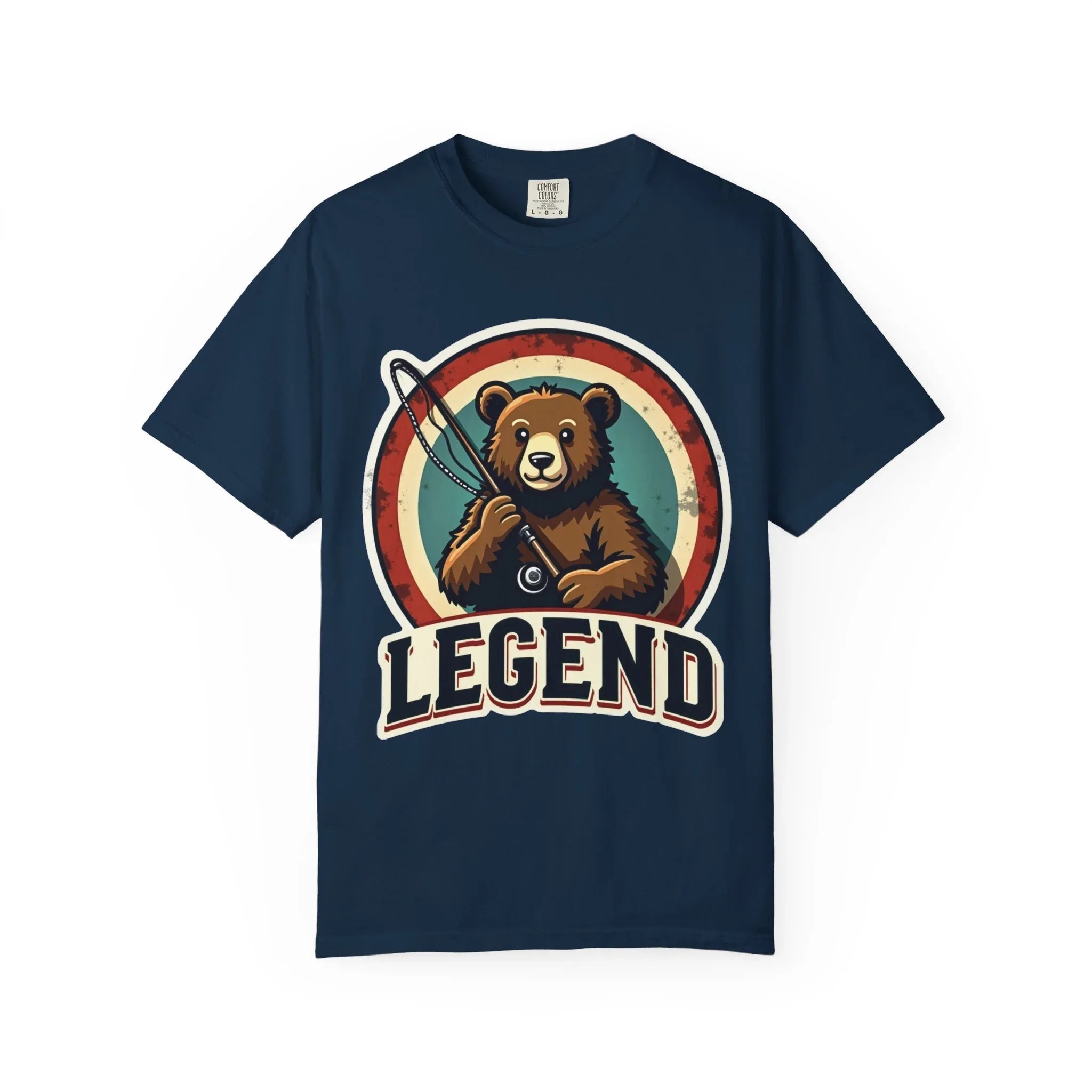 Bear Archer Legend Shirt, Retro Bear Fishing Tee, Vintage Target Graphic T-Shirt, Angler Camping Cabin Outdoors Gift True Navy