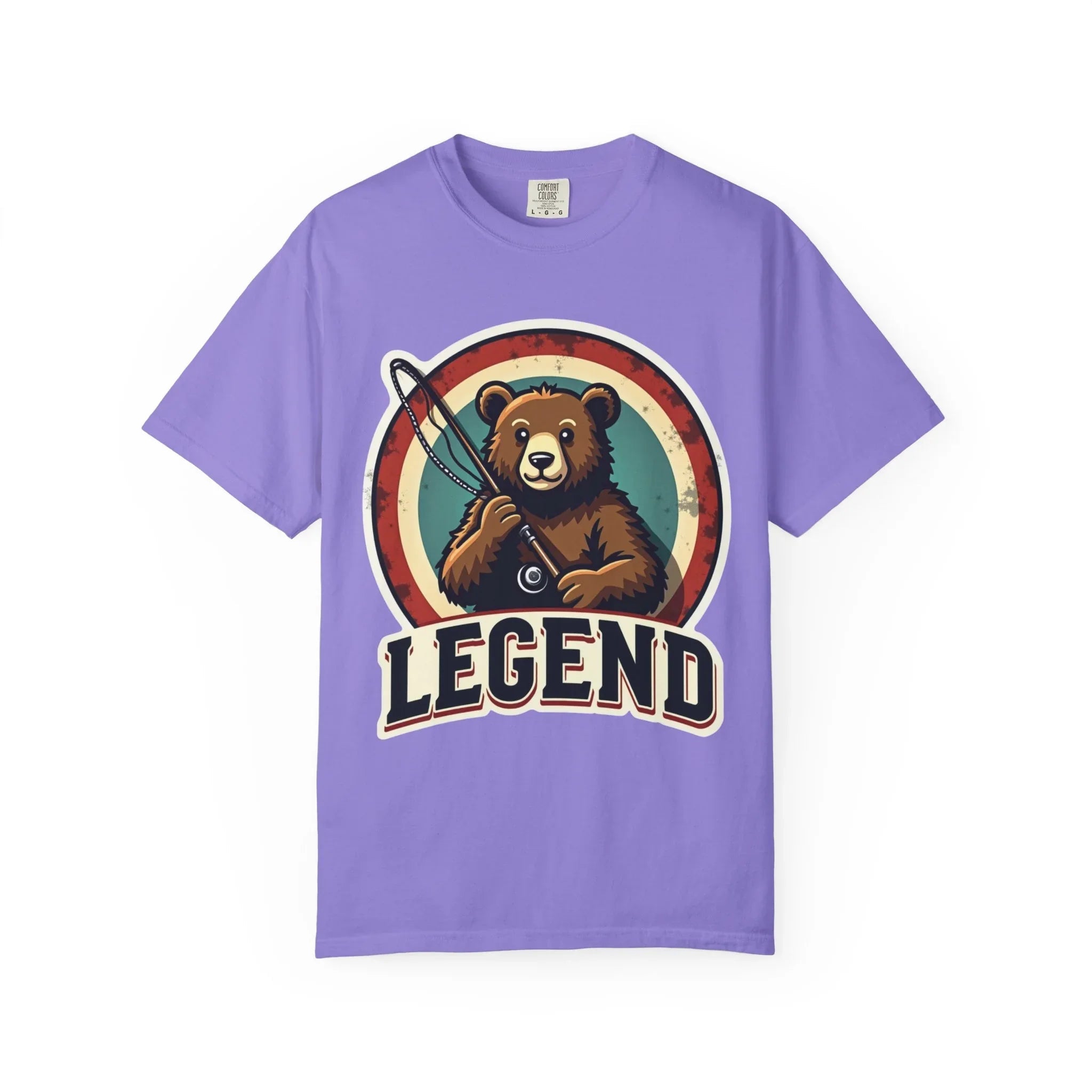 Bear Archer Legend Shirt, Retro Bear Fishing Tee, Vintage Target Graphic T-Shirt, Angler Camping Cabin Outdoors Gift Violet