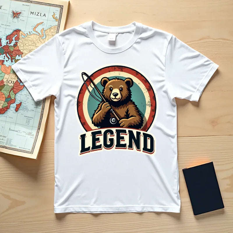 Bear Archer Legend Shirt, Retro Bear Fishing Tee, Vintage Target Graphic T-Shirt, Angler Camping Cabin Outdoors Gift White