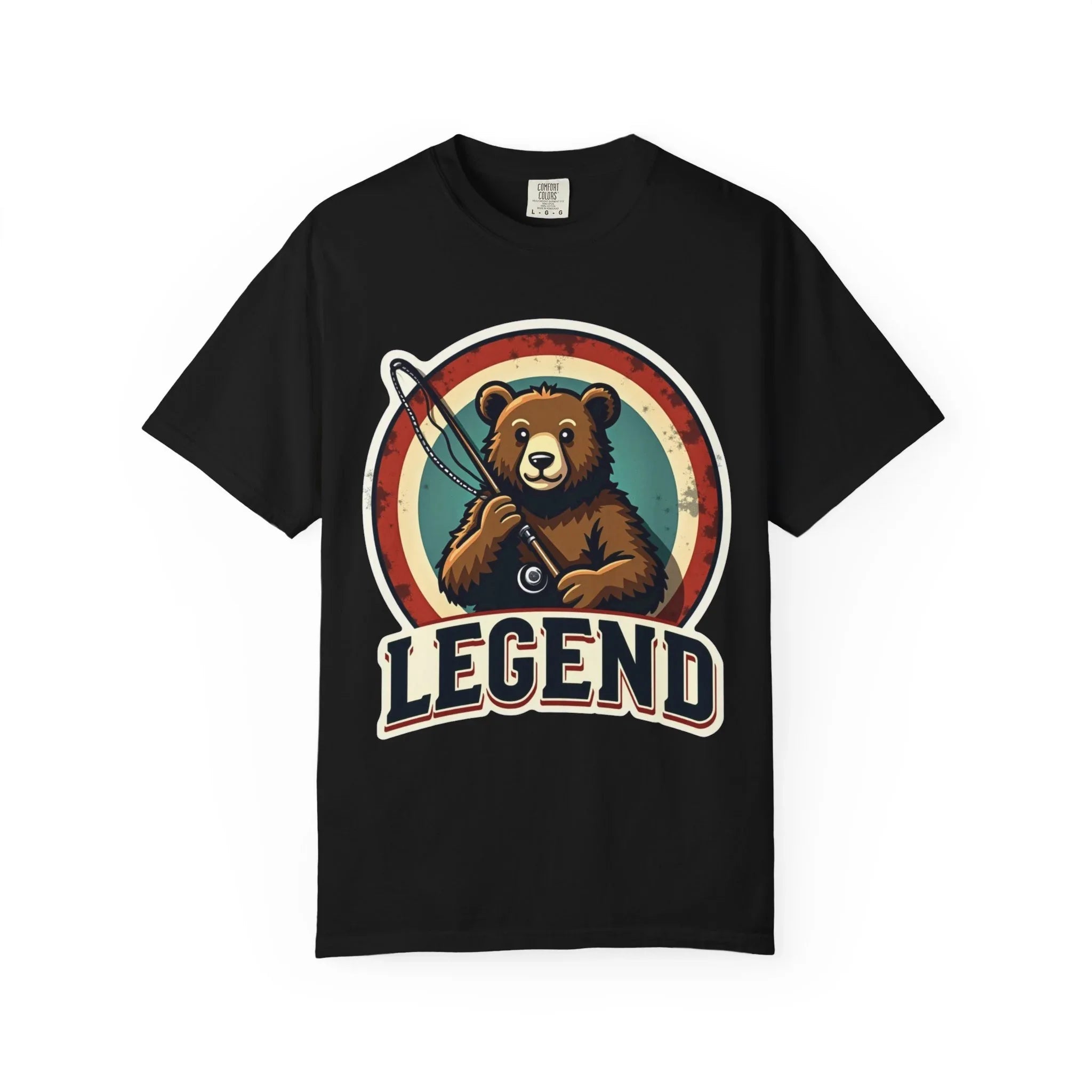 Bear Archer Legend Shirt, Retro Bear Fishing Tee, Vintage Target Graphic T-Shirt, Angler Camping Cabin Outdoors Gift Black