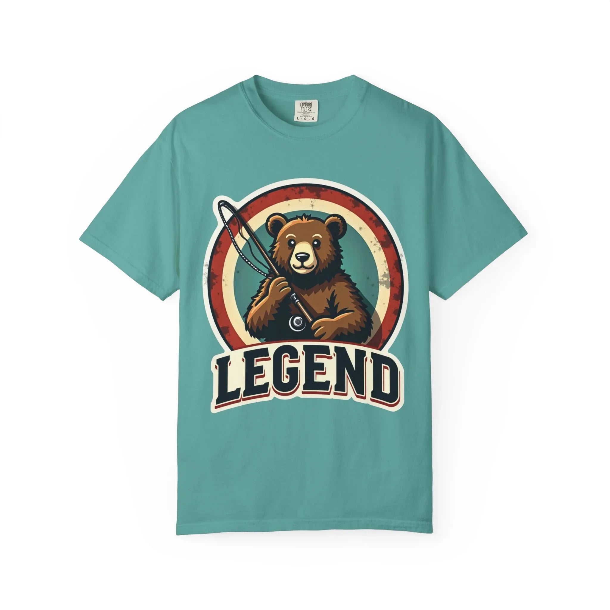 Bear Archer Legend Shirt, Retro Bear Fishing Tee, Vintage Target Graphic T-Shirt, Angler Camping Cabin Outdoors Gift Seafoam