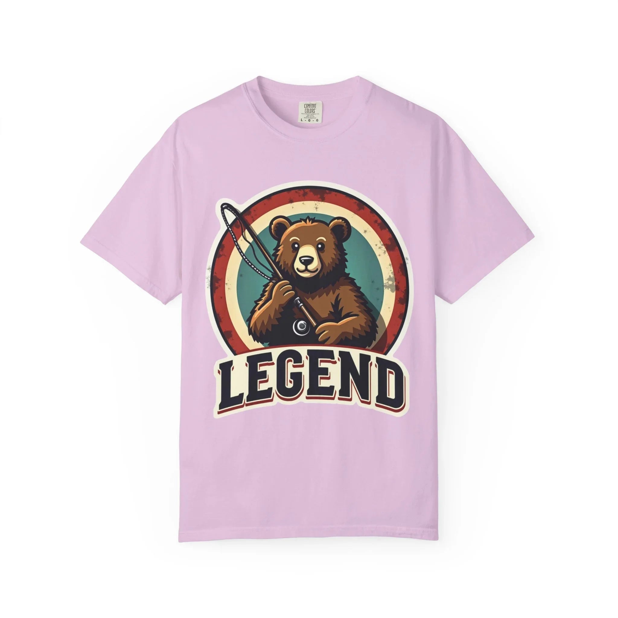 Bear Archer Legend Shirt, Retro Bear Fishing Tee, Vintage Target Graphic T-Shirt, Angler Camping Cabin Outdoors Gift Orchid