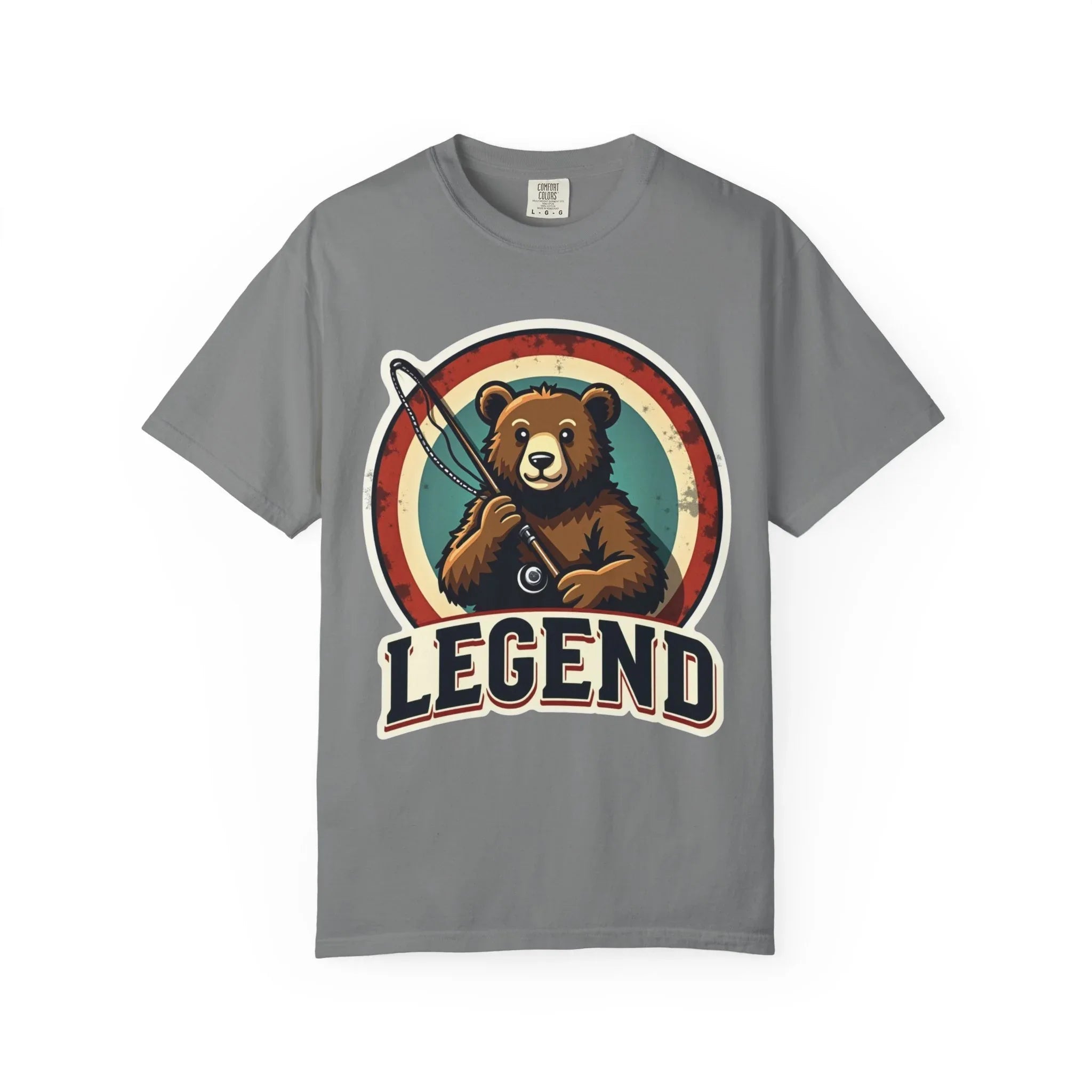 Bear Archer Legend Shirt, Retro Bear Fishing Tee, Vintage Target Graphic T-Shirt, Angler Camping Cabin Outdoors Gift Grey