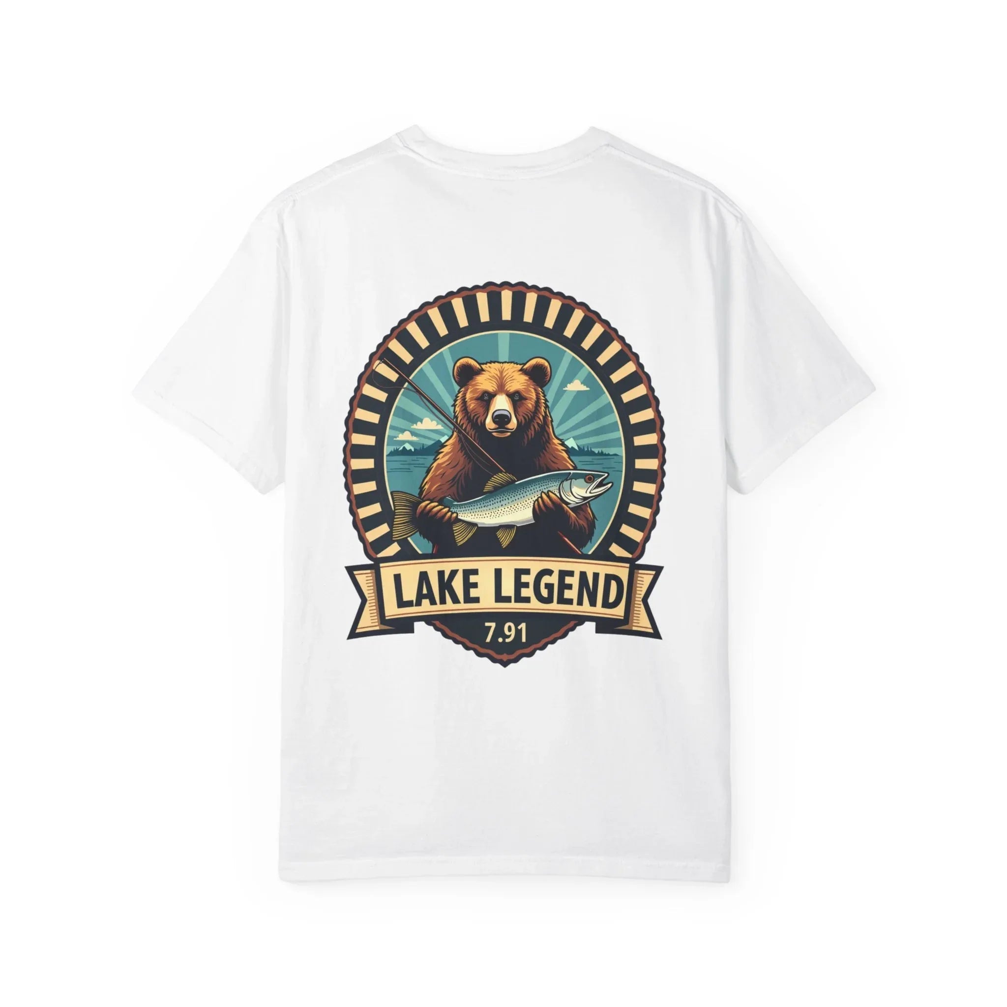 Bear Holding Fish Lake Legend Shirt, Vintage Fishing Badge Tee, Trout Angler T-Shirt, Lake Life Cabin Camping Outdoors Gift