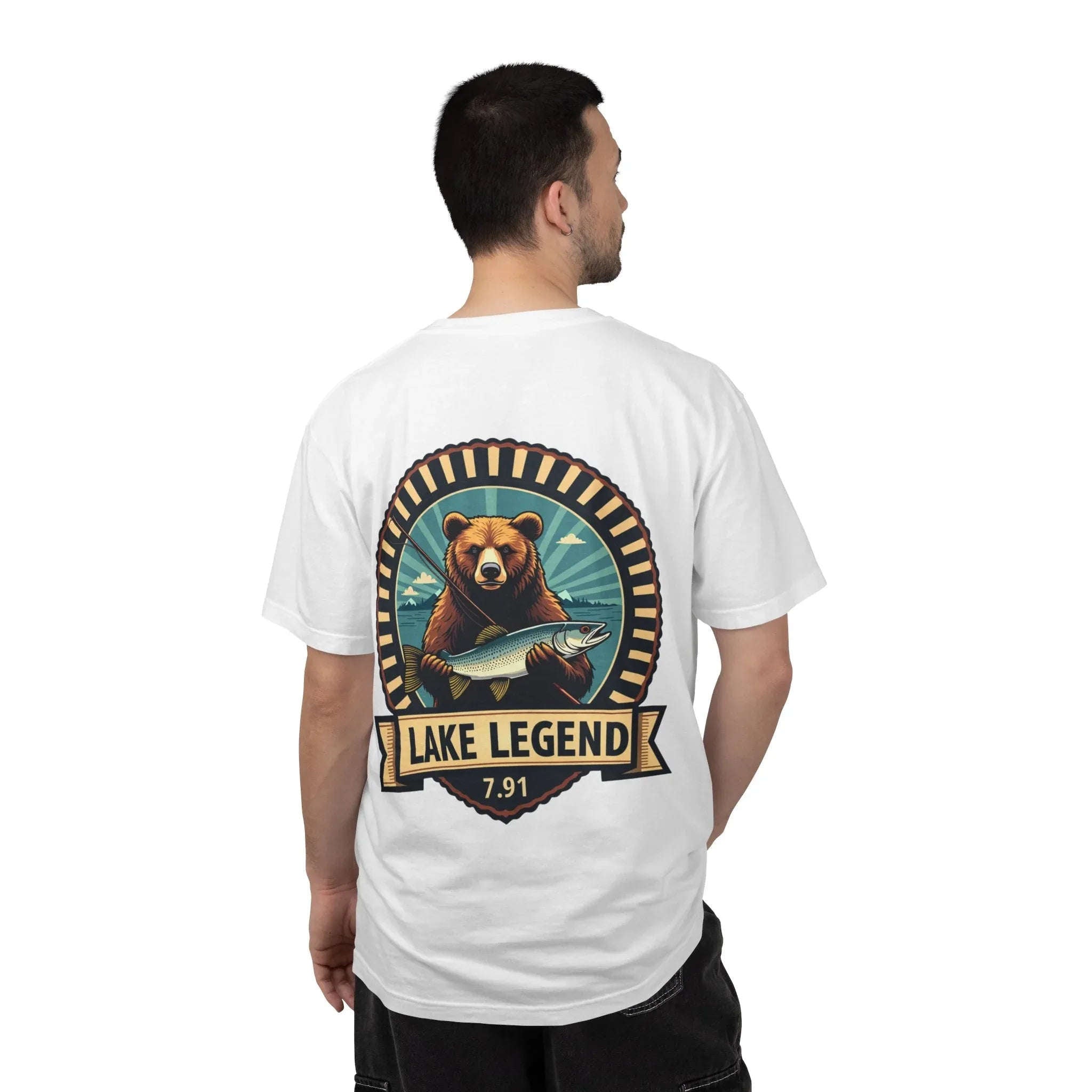 Bear Holding Fish Lake Legend Shirt, Vintage Fishing Badge Tee, Trout Angler T-Shirt, Lake Life Cabin Camping Outdoors Gift
