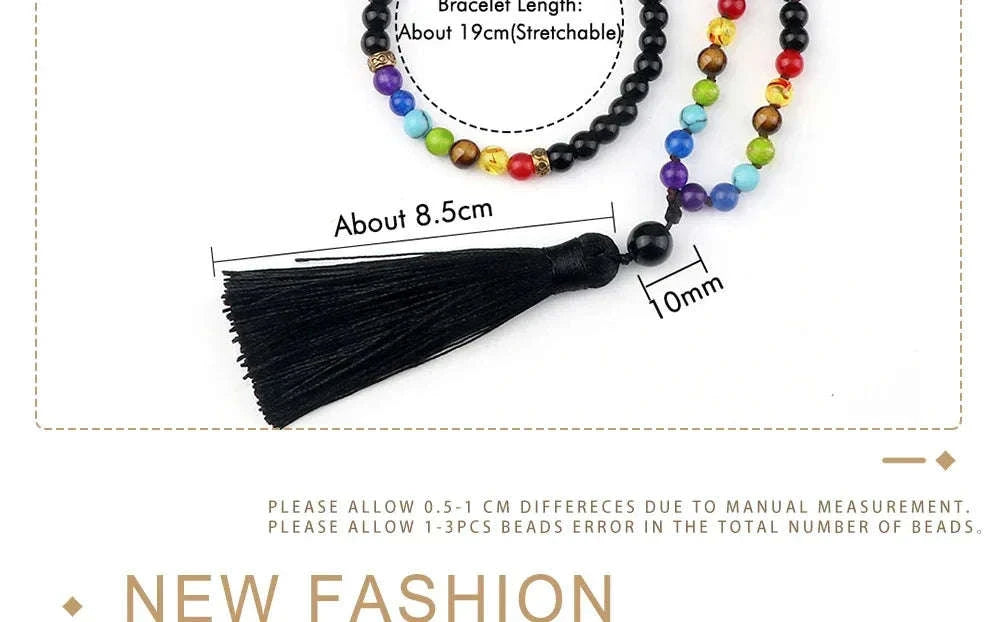 🌑 Black Onyx & 7 Chakra Mala: Shiny/Matte 108 Bead Necklace & Wrap Bracelet – Grounding, Protection & Anxiety Relief Meditation Rosary