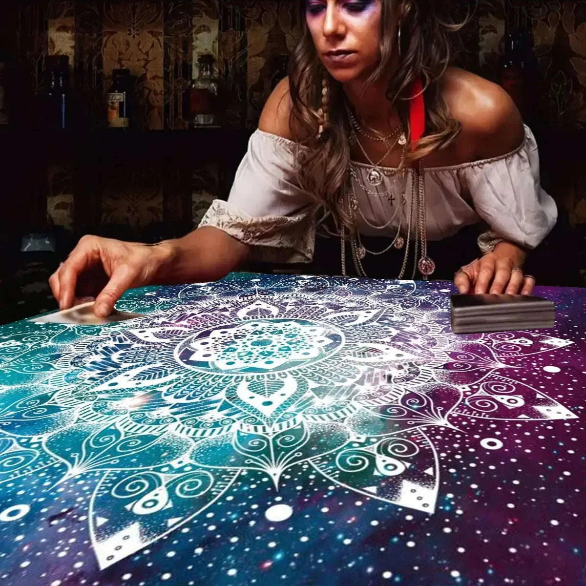 🌌 Blue Mandatura Tarot Card Tablecloth | Altar Decorations Cloth with Mysterious Starry Sky – Spread Tarot Reading Cloth & Witch Home Decor
