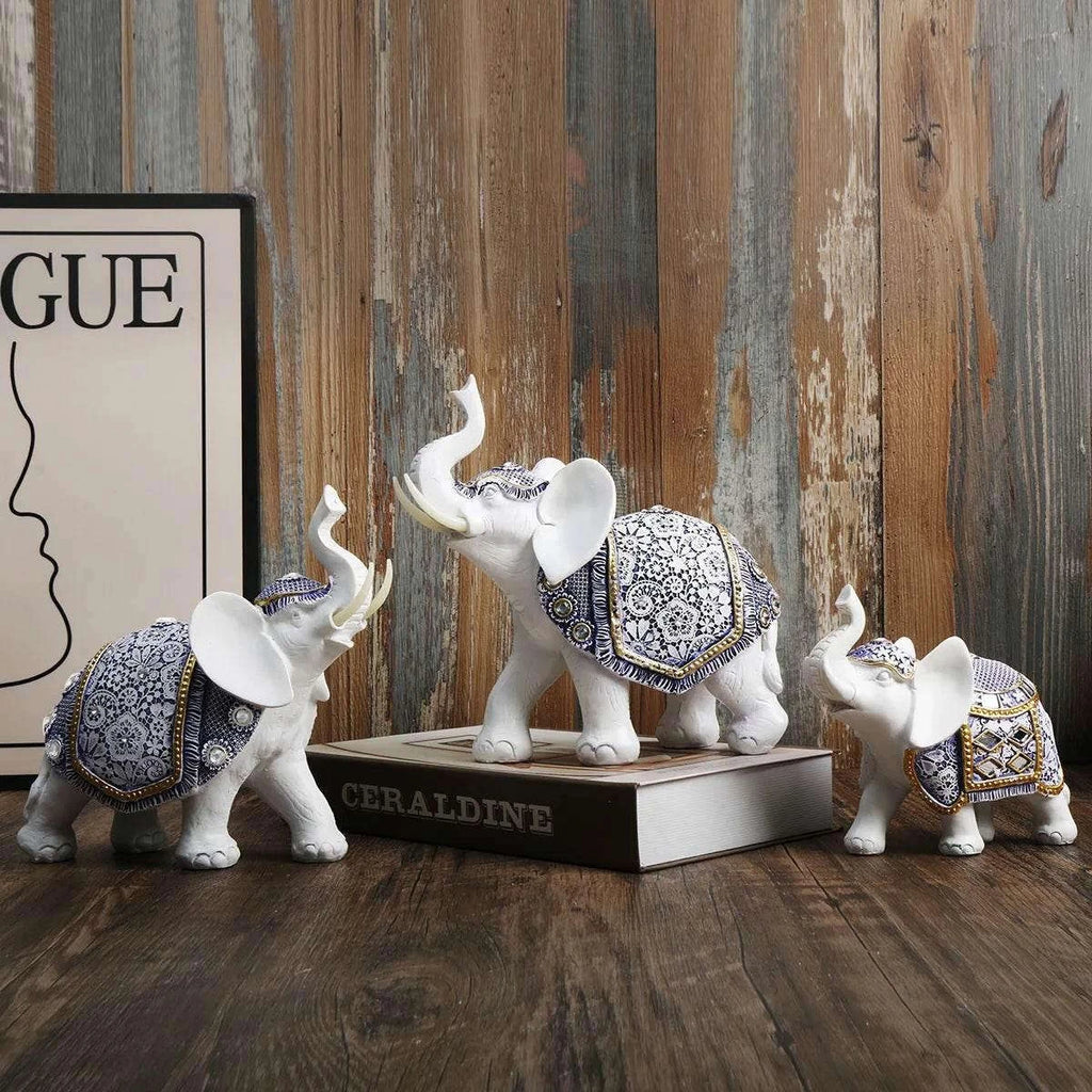 Blue & White Porcelain Elephant Figurine - Thai Ceramic Elephant Decor for Wisdom, Fortune & Serenity