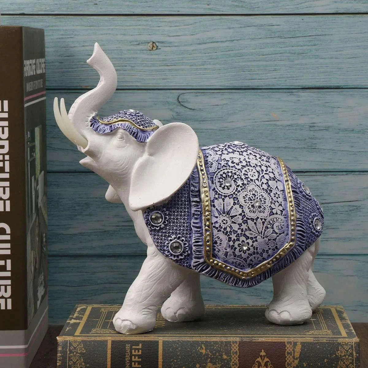 Blue & White Porcelain Elephant Figurine - Thai Ceramic Elephant Decor for Wisdom, Fortune & Serenity