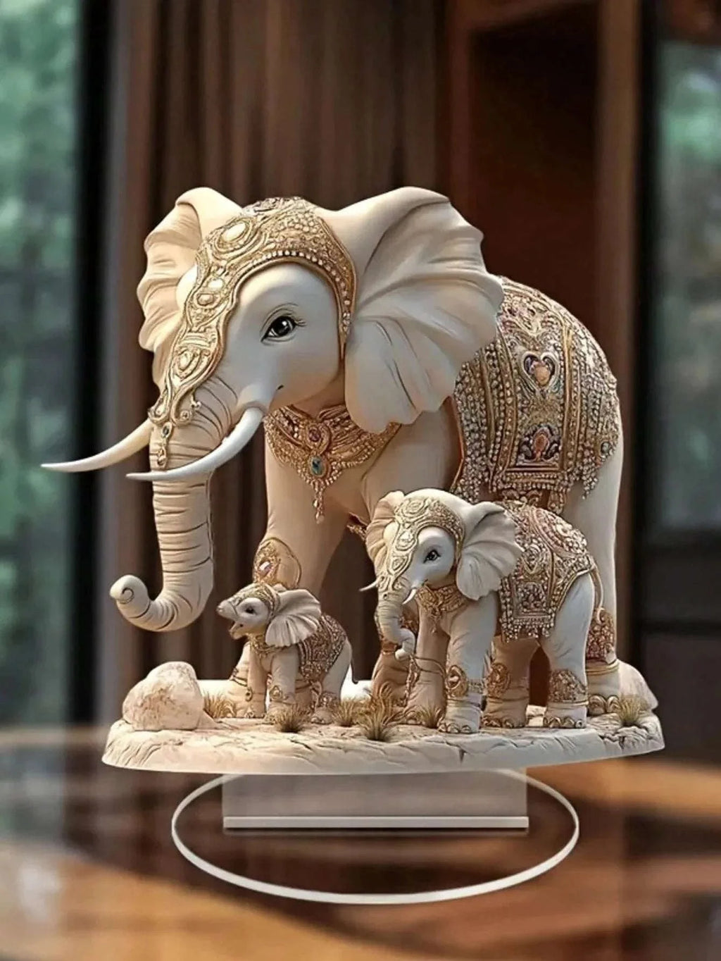 Bohemian Elephant Statue - Gold & White Thai White Elephant Decor for Harmony, Luck & Gifting