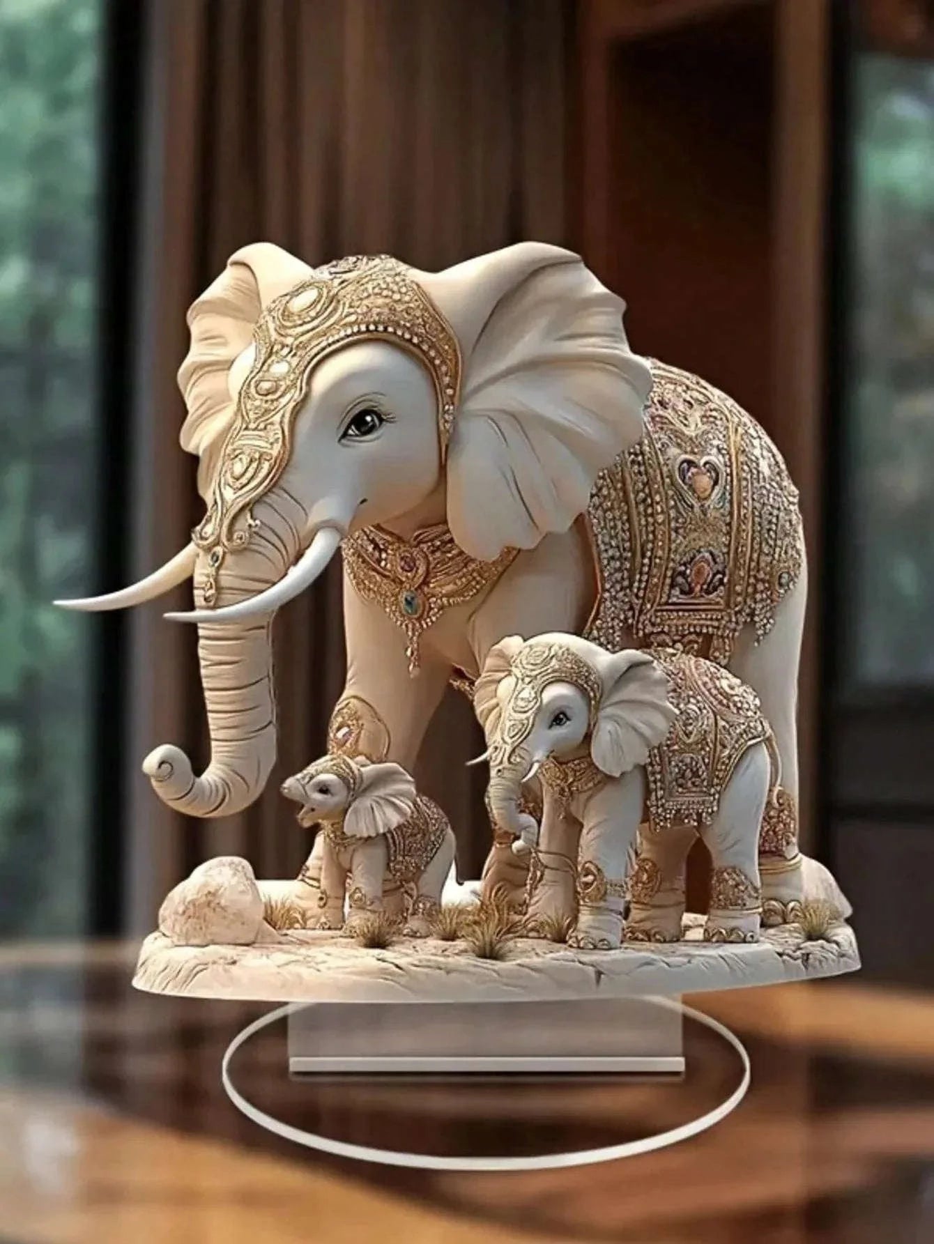 Bohemian Elephant Statue - Gold & White Thai White Elephant Decor for Harmony, Luck & Gifting
